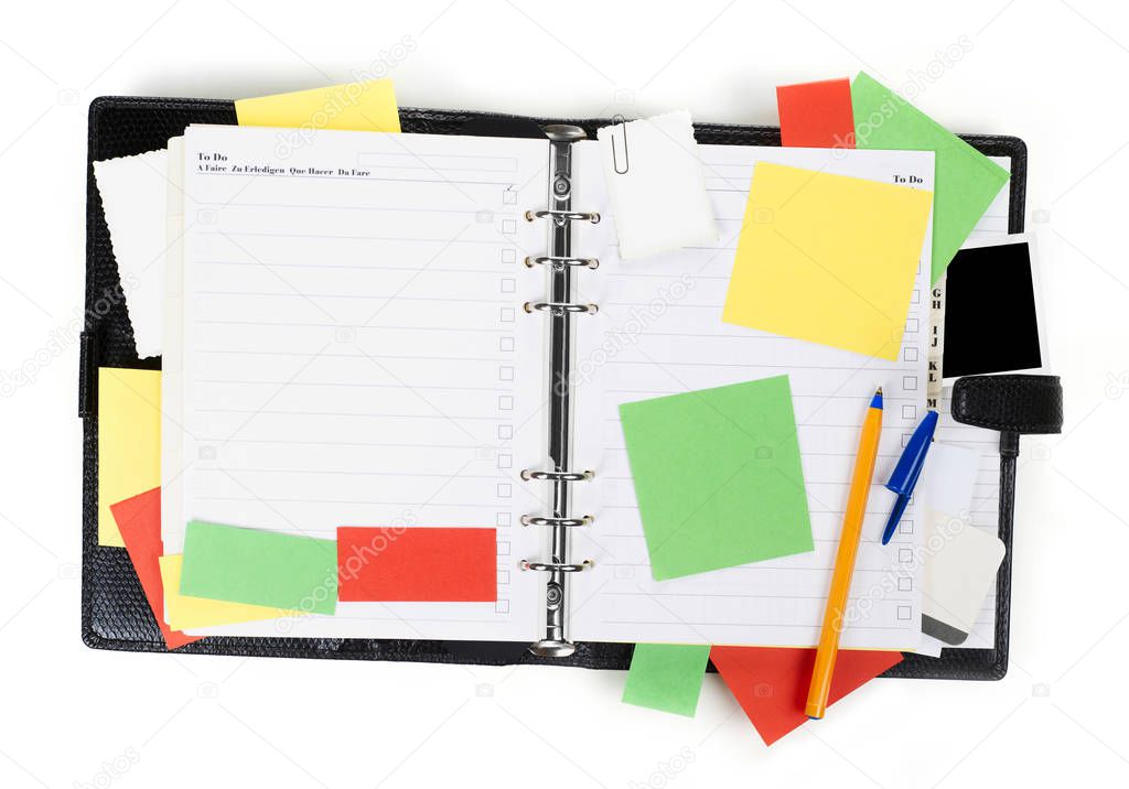 Notebook and sticky notes