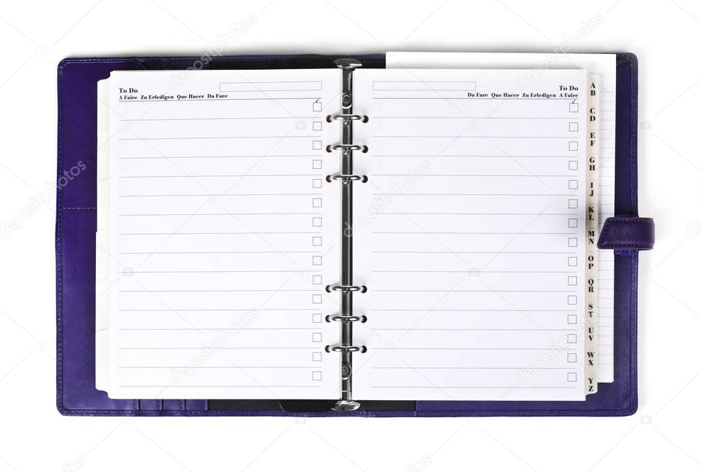 Weekly planner on white