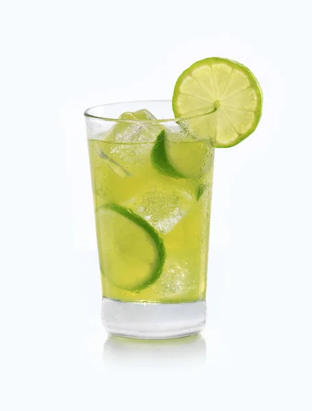 Lemonade glass with lime — Stock Photo, Image