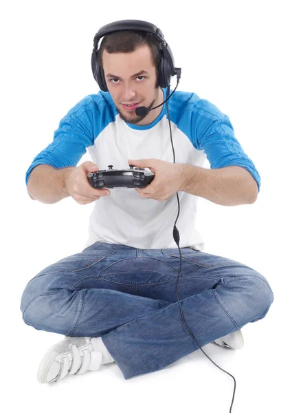 Person playing video games with controller on computer. Player using  joystick and wearing headphones to play online game on monitor. Modern man  using gaming equipment to have fun Stock Photo - Alamy