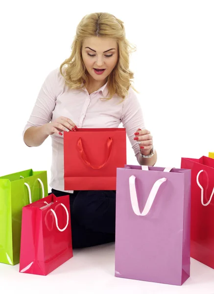 Chica con bolsas de regalo — Foto de Stock