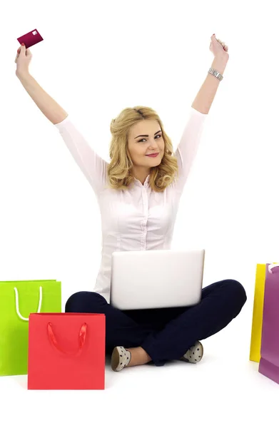 Entusiasta chica de compras en línea — Foto de Stock
