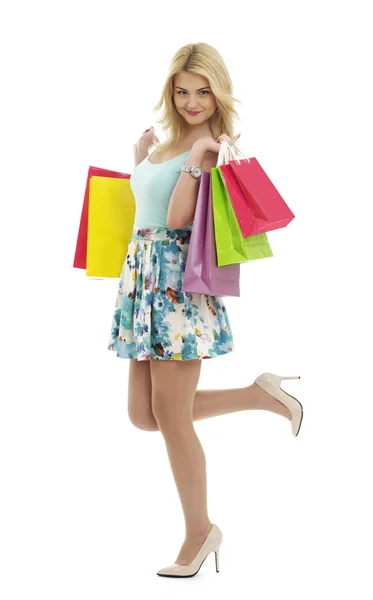 3.带购物袋的小女孩 — 图库照片