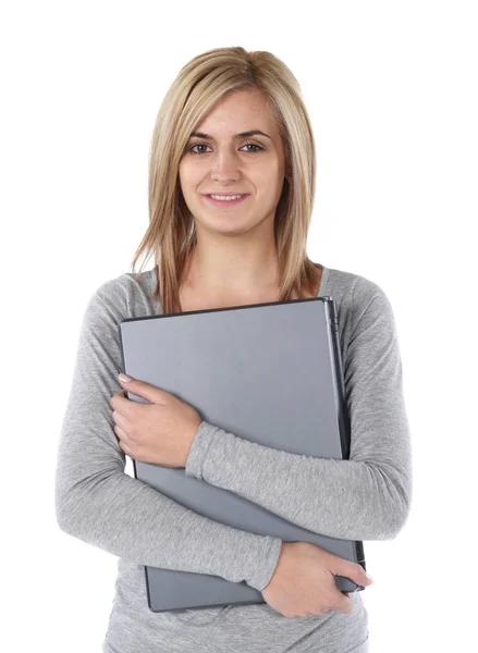 Cheerful girl with laptop — Stock Photo, Image