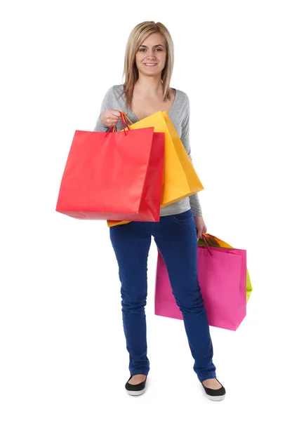 Shopping addict on white — Stock Photo, Image