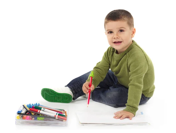 Niño con lápices de dibujo —  Fotos de Stock