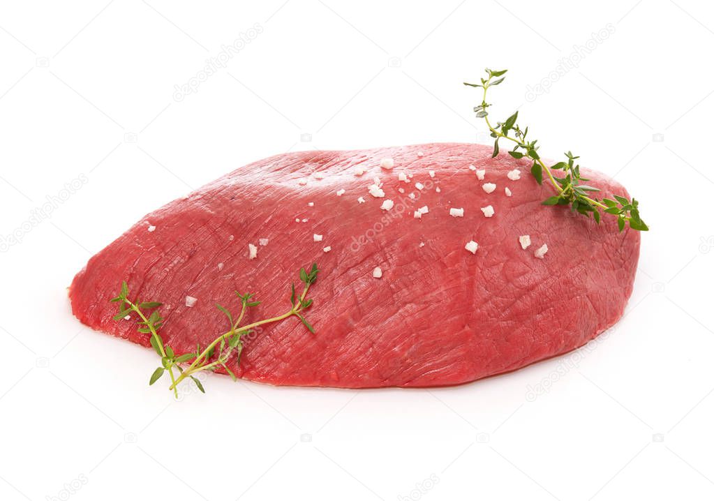 Raw meat on white