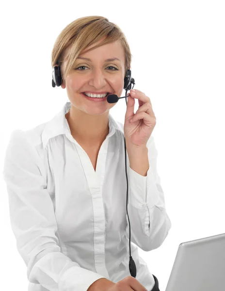 Mujer de negocios con auriculares — Foto de Stock