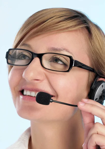 Customer service on blue — Stock Photo, Image