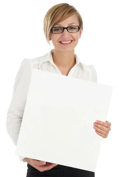 Businesswoman with placard — Stock Photo, Image