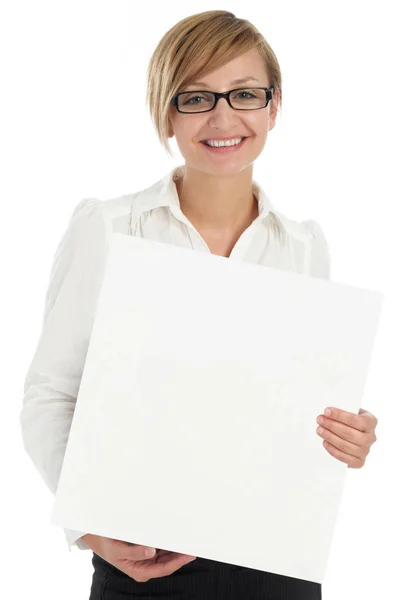 Geschäftsfrau mit Plakat — Stockfoto