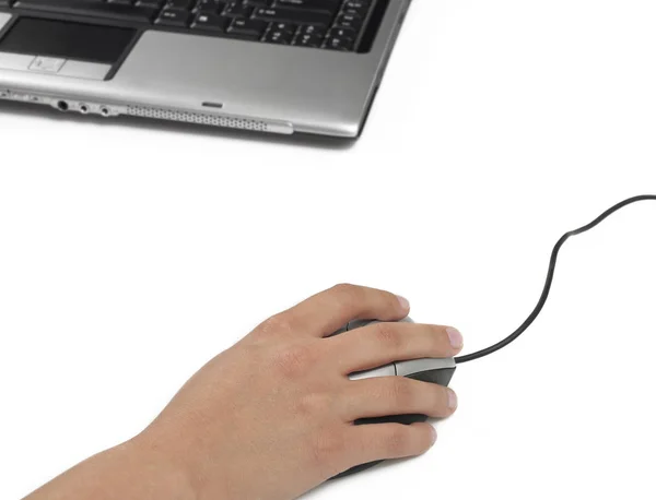 Χέρι με ποντίκι υπολογιστή — Φωτογραφία Αρχείου