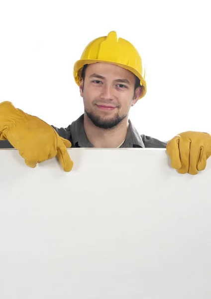 Boş işaret gösteren bir marangoz — Stok fotoğraf
