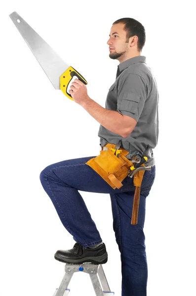 Handyman with ladder — Stock Photo, Image