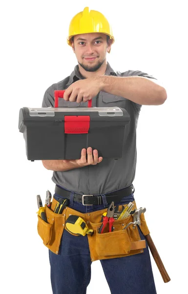 Trabajador con caja de herramientas — Foto de Stock
