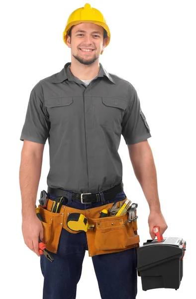Handyman med toolbox — Stockfoto