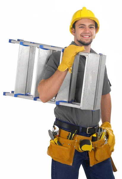 Handyman med stege — Stockfoto