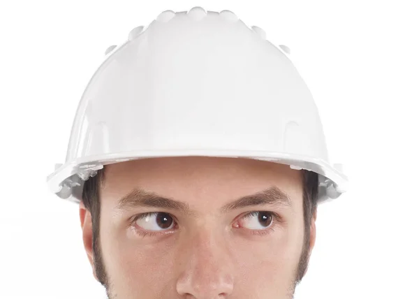 Worker's head with hardhat looking — Stock Photo, Image