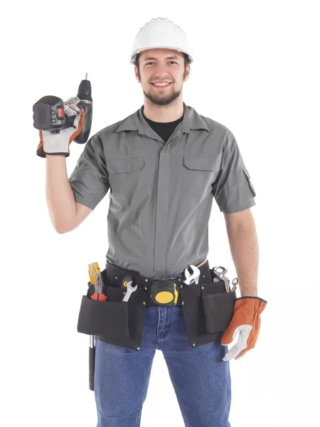 Handyman com broca de energia — Fotografia de Stock