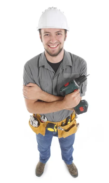 Handyman med borrmaskin — Stockfoto