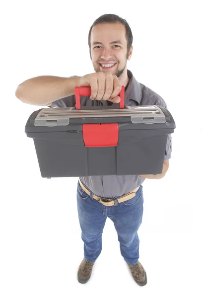 Carpenter with toolbox — Stock Photo, Image
