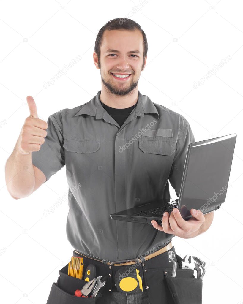 Carpenter with laptop
