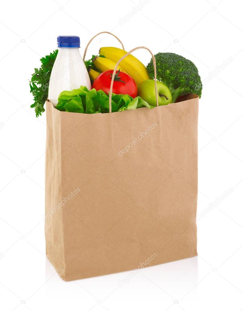 Groceries bag on white