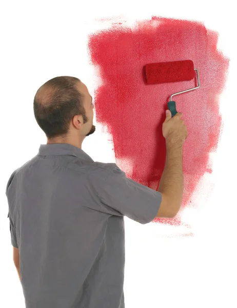 Uomo che dipinge il muro — Foto Stock