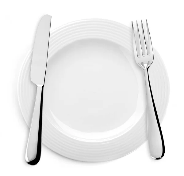 Messer, Gabel und Teller — Stockfoto