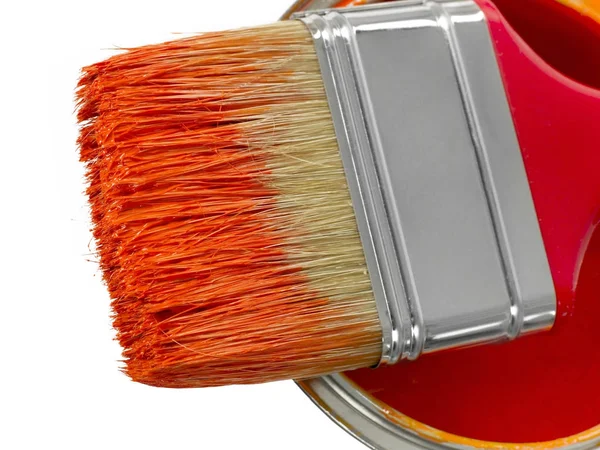 Pincel e pintura pode close-up — Fotografia de Stock