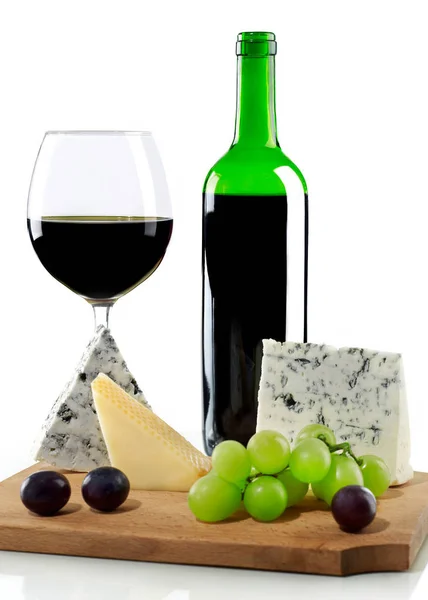 Vin, raisins et fromage bleu — Photo