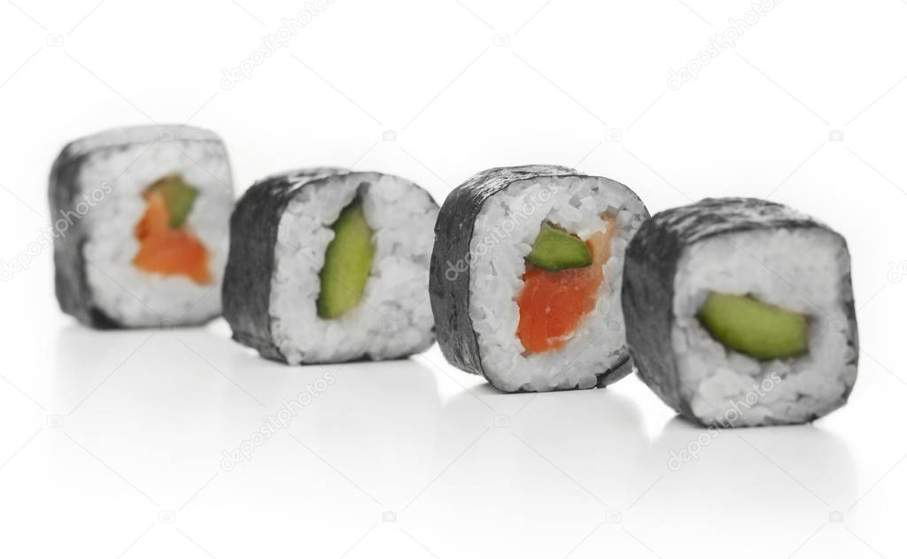 Sushi rolls on white