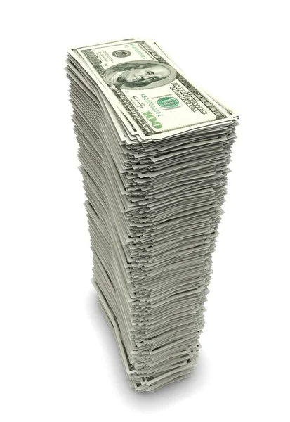 Wieża dolarów na białym — Zdjęcie stockowe