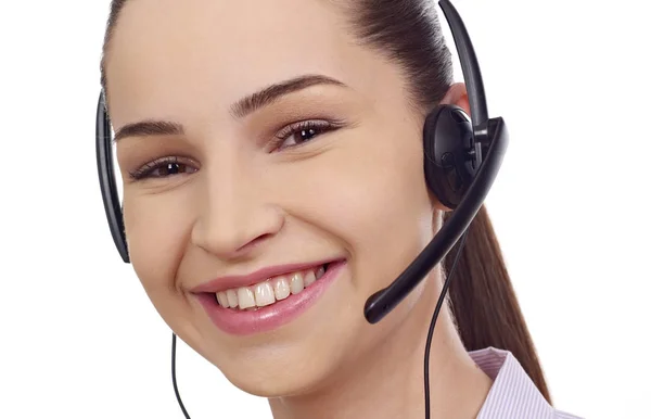 Hermosa consultora de call center en auriculares —  Fotos de Stock