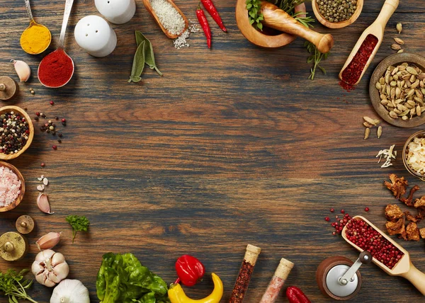 Ingredienti Alimentari Tavolo Legno — Foto Stock