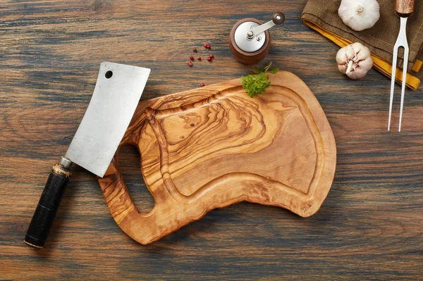 Cutting Board Cleaver Wooden Table — Stock Photo, Image