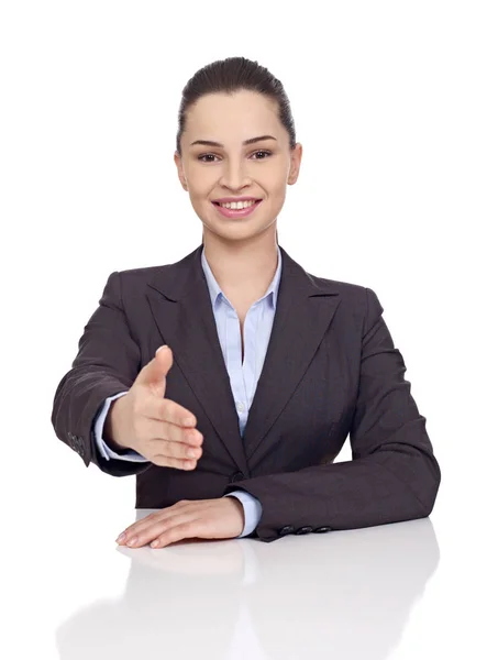 Businesswoman handshake on white — Stock Photo, Image