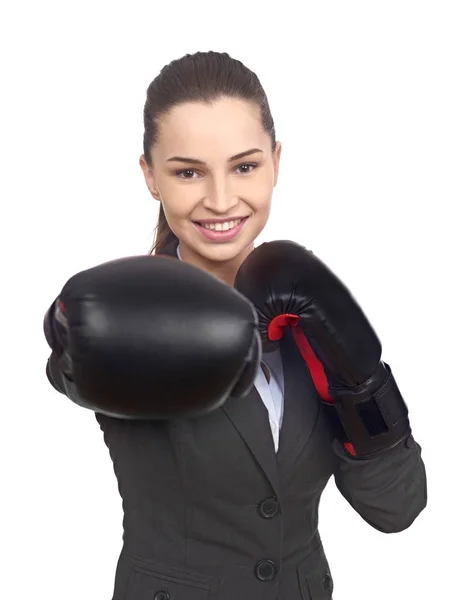 Empresaria con guantes de boxeo — Foto de Stock