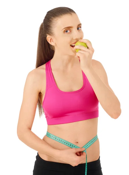 Woman Tape Measure Apple — Stock Photo, Image