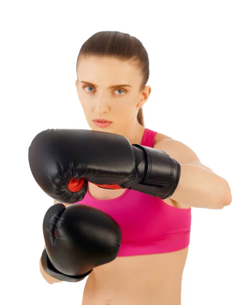 Mujer Con Guantes Boxeo — Foto de Stock