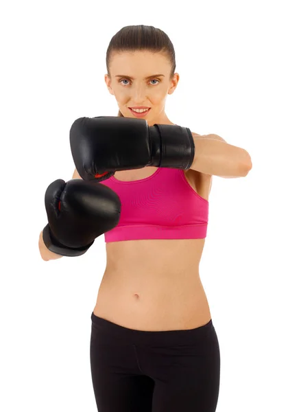 Mujer Con Guantes Boxeo — Foto de Stock