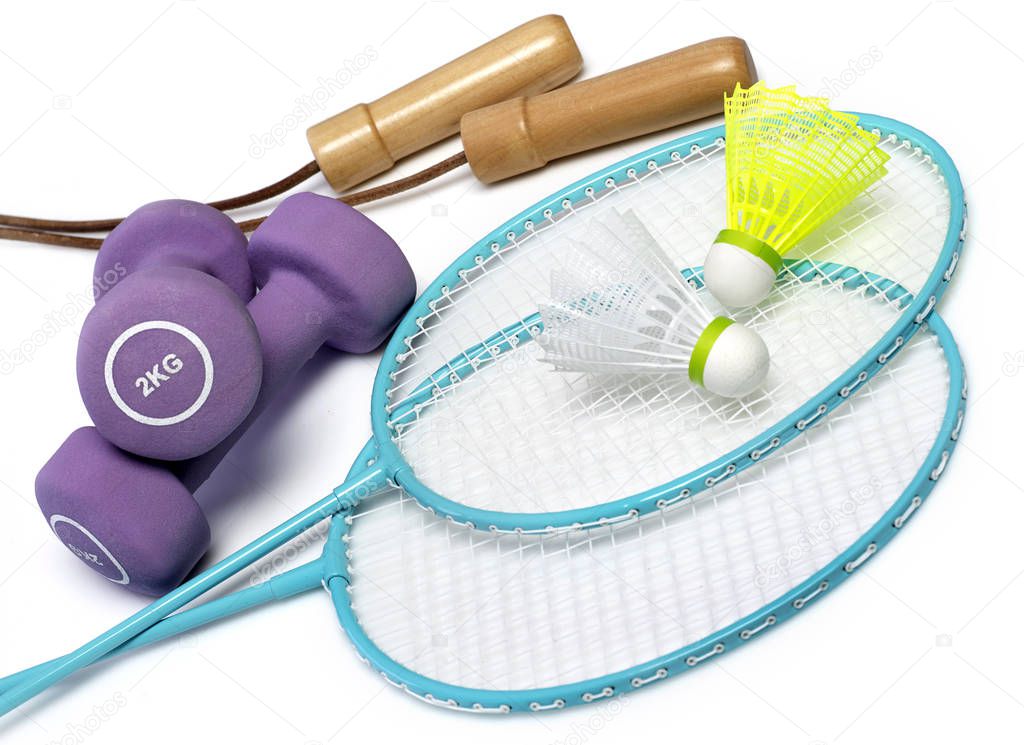 Badminton, dumbbells and jumping rope