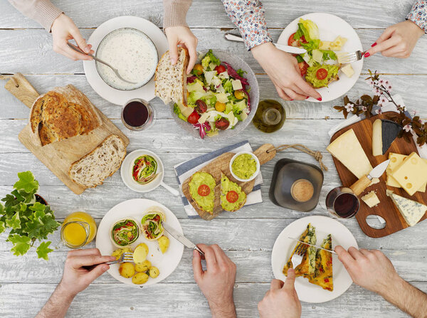 View from above of people eating