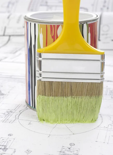 Paintbrush Paint Can Blueprint — Stock Photo, Image