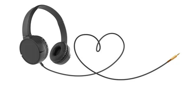 Headphones with hearth shaped cable on white — 스톡 사진