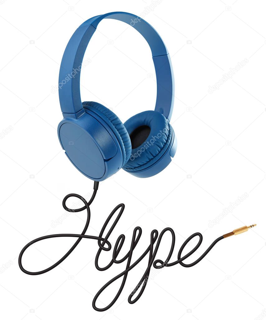 Headphones with hype cable on white