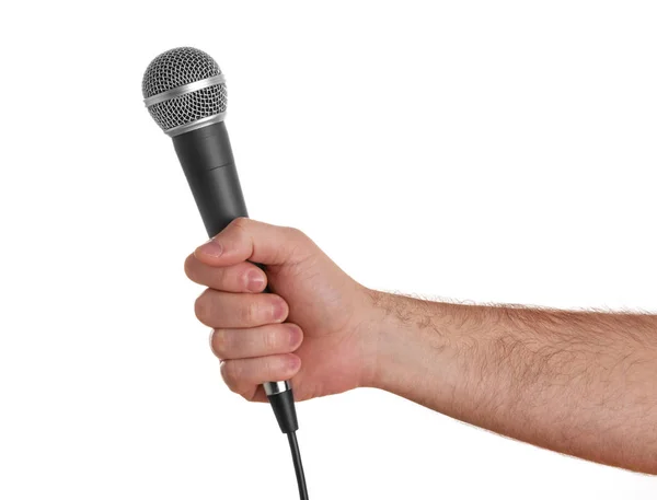 Холдинг микрофон — стоковое фото