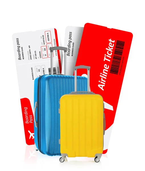 Airplane tickets and luggage — 스톡 사진