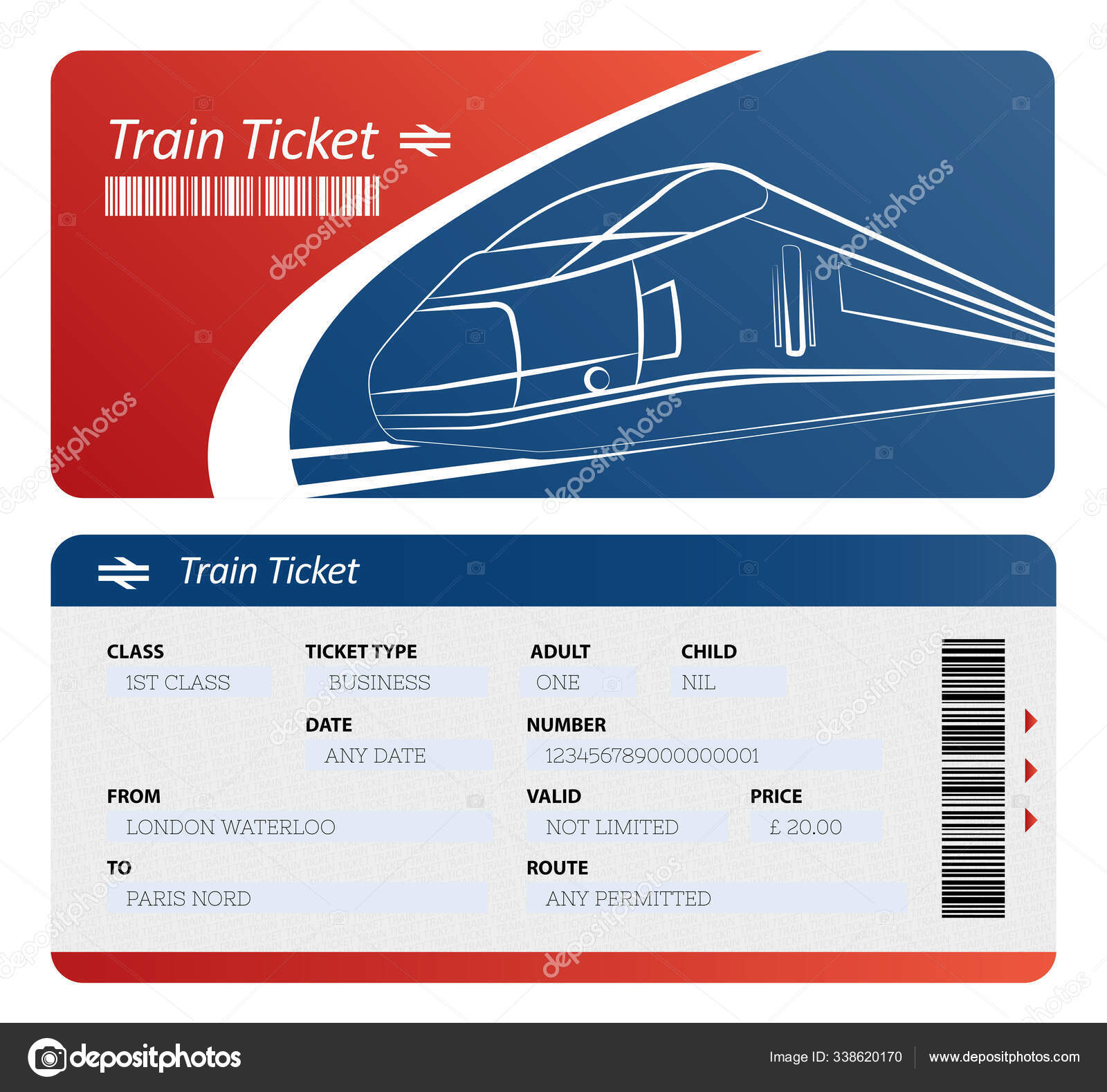 Billete de tren cara y verso — Foto de stock #338620170 © Goir, image size:1600x1579