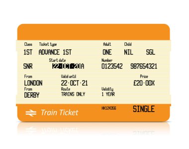 Train ticket on white background clipart